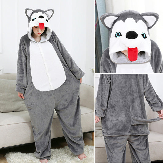 One-piece Pajamas Cute Tongue Husky Men And Women