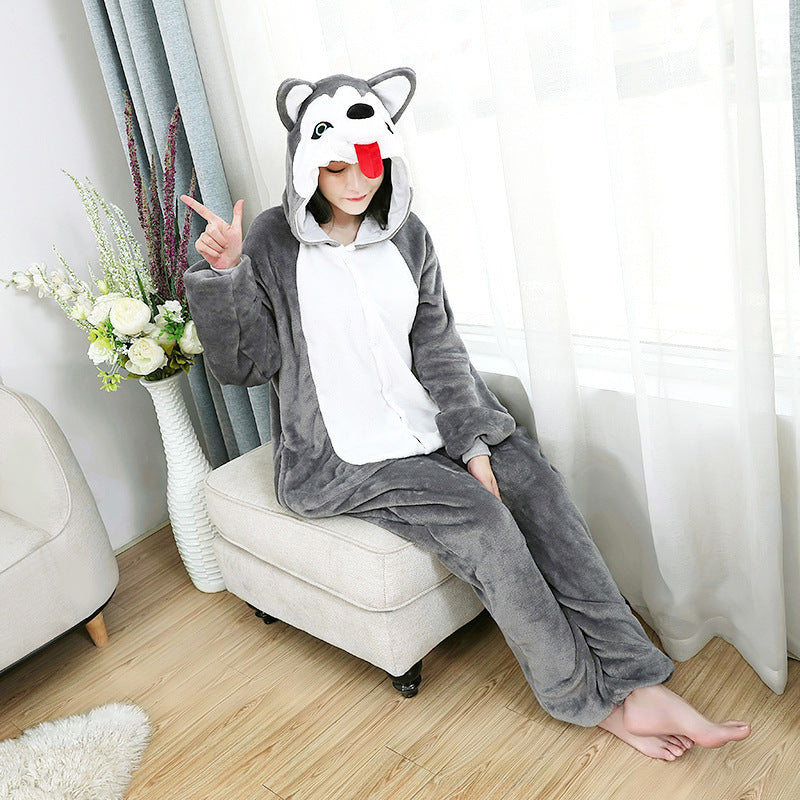 One-piece Pajamas Cute Tongue Husky Men And Women