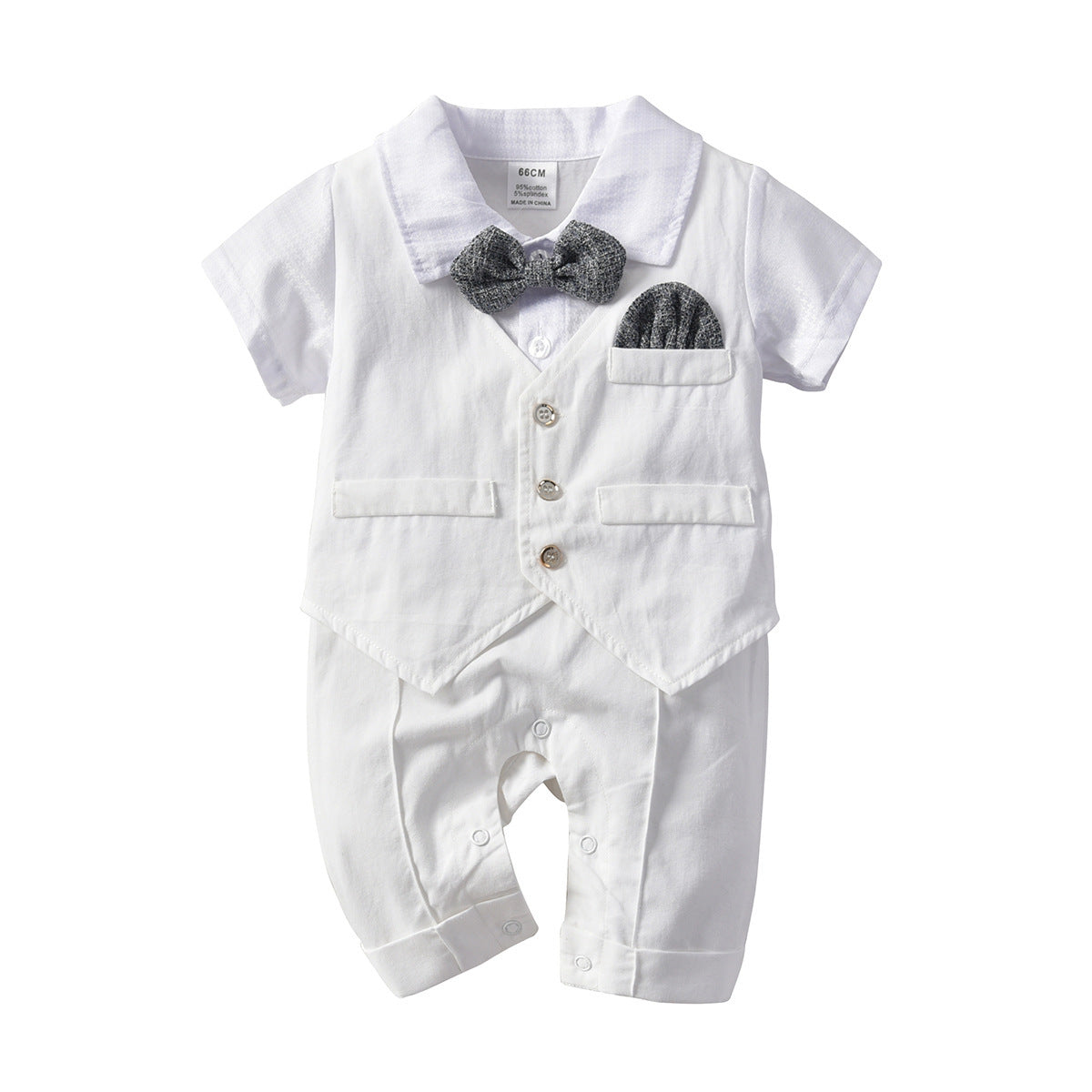 Boys Fake Two-piece Romper With Bow Tie Gentleman Romper Suit