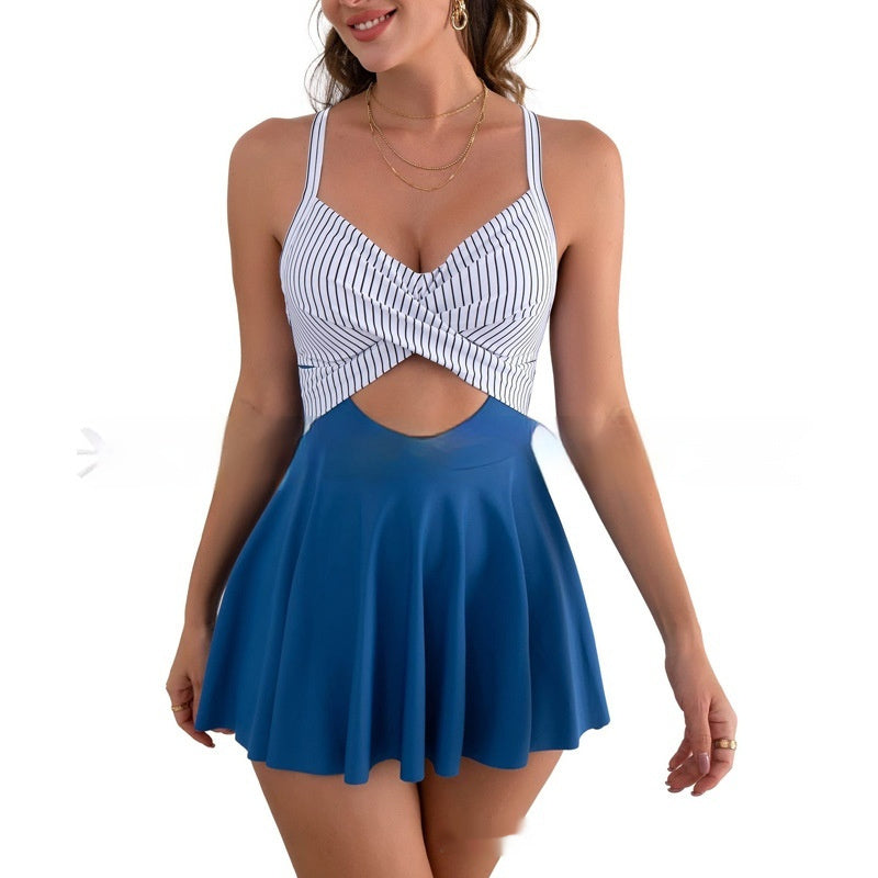 Color Matching Cross Plus Size One-piece Suspender Skirt