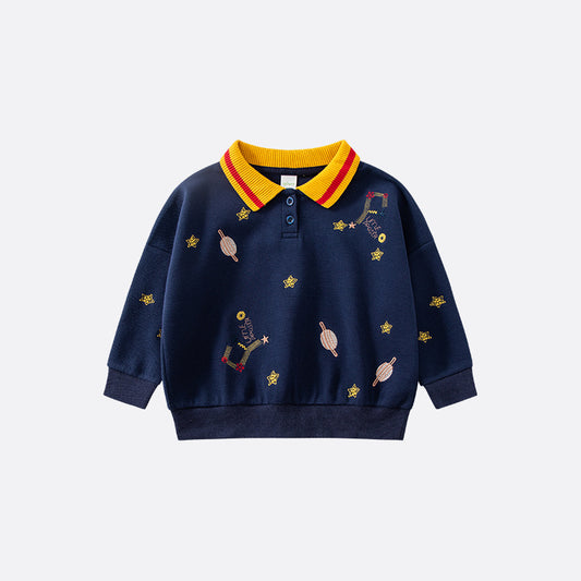 Planet embroidery children's sweater