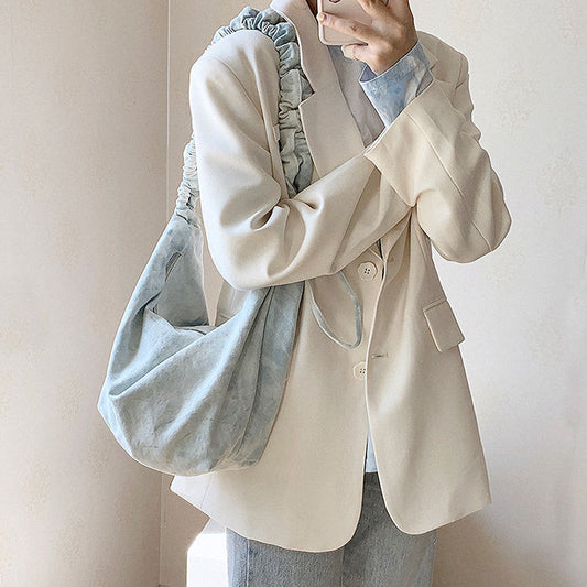 Women's Crossbody Large Capacity Canvas Bag With Pleated Drawstring Shoulder