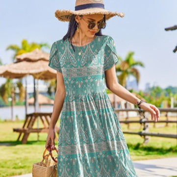 Summer Seaside Leisure Vacation Temperament Printed New Ladies Dress
