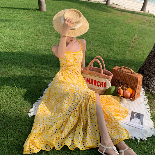 Waist Slimming Vacation Style Beach Dress Summer