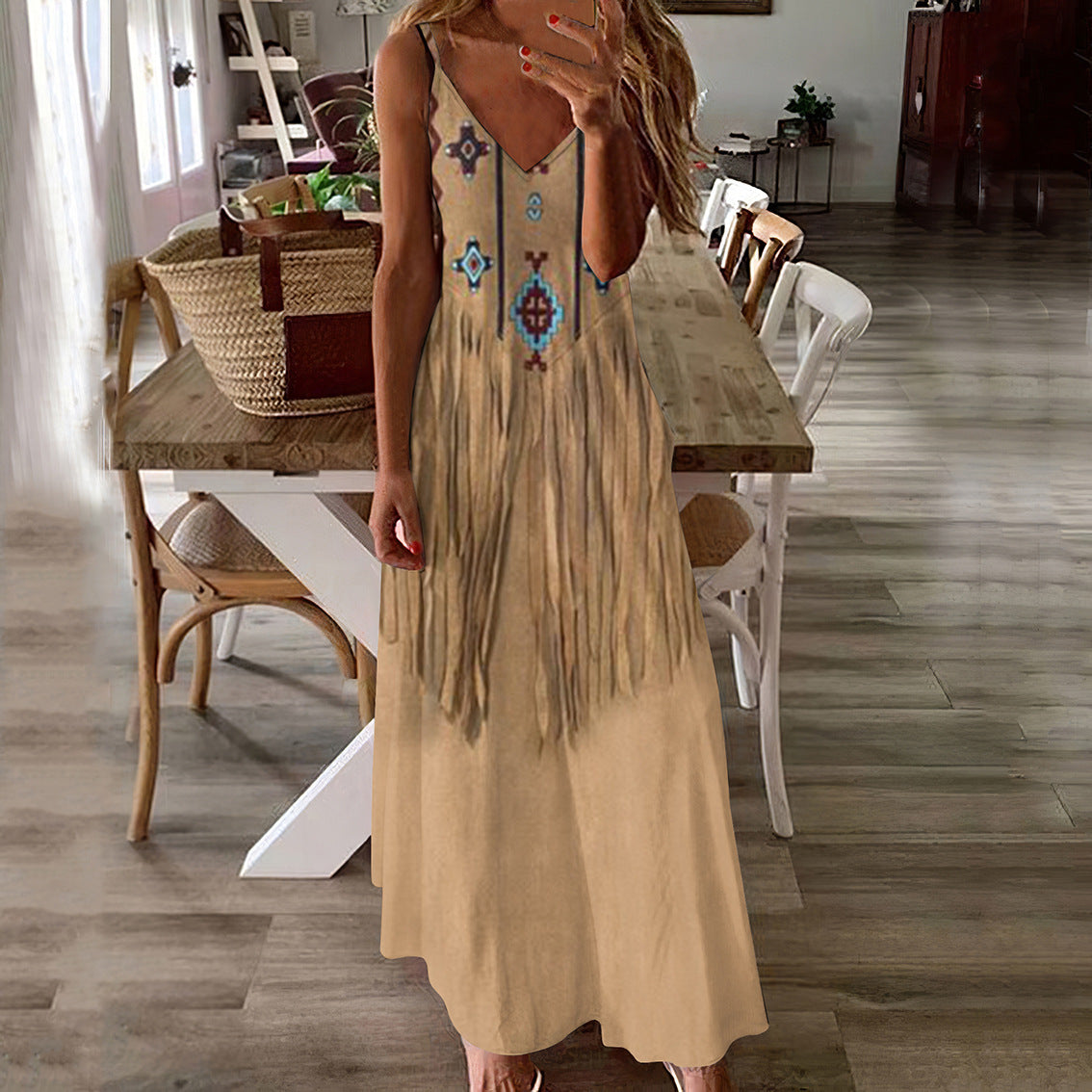 Summer Casual Printed Camisole Long Dress