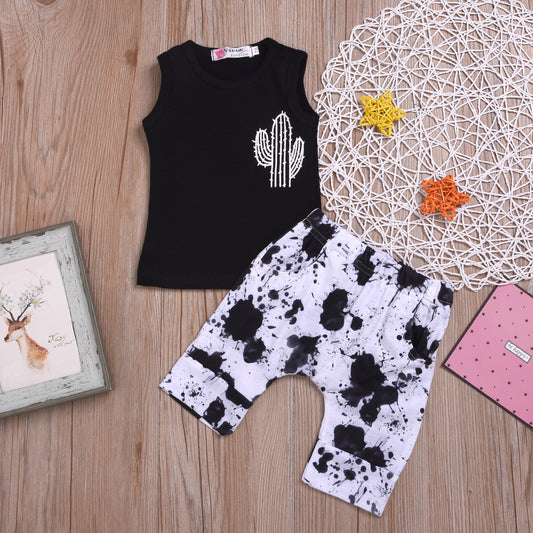 Children's Clothing Sleeveless For Boy Cactus Letter Two-piece Set