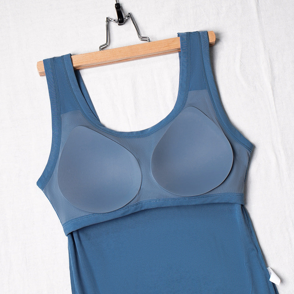 Solid Color Outerwear Thread U Collar Wide Shoulder Strap Vest Top