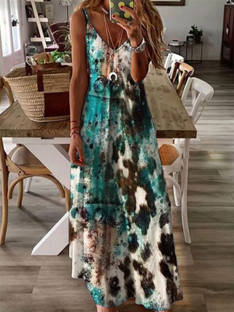 Summer Casual Printed Camisole Long Dress