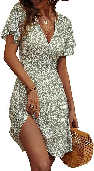 V-neck A Line Mid-length Dress Printing