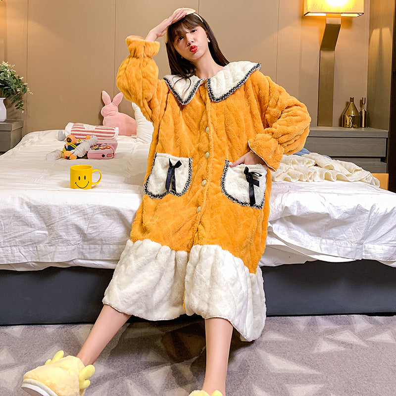 Pajamas Women Autumn And Winter Thickened Long-sleeved Flannel