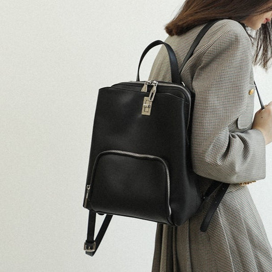 Genuine Leather Casual Cowhide Zipper Backpack