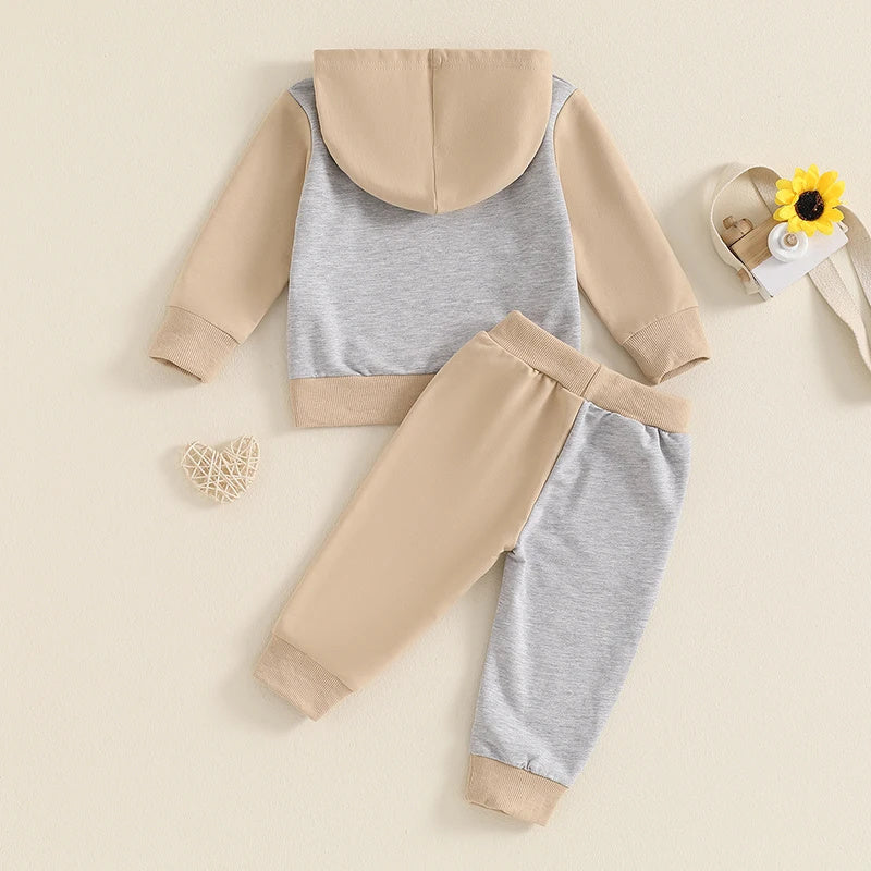 Boys' Long-sleeved Stitching Solid Color Rib Slim Fit Pullover Fashion Sweater Trousers Two-piece Set