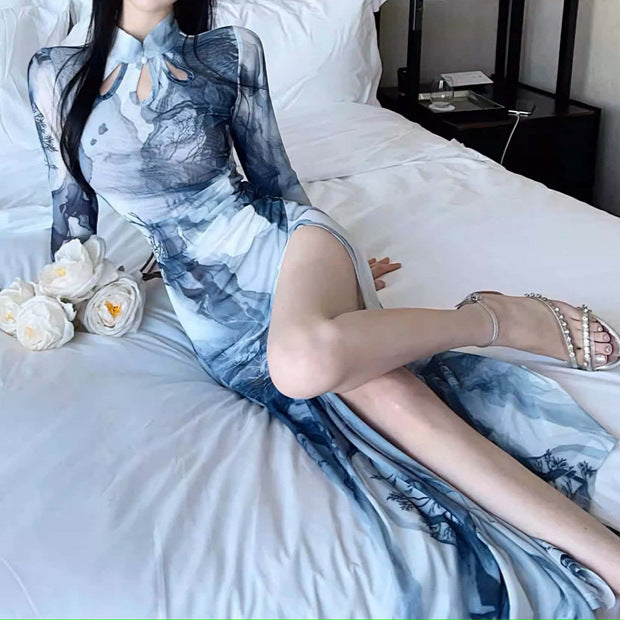 Chinese Improved Cheongsam Temperament Slim And Sexy High Slit Dress