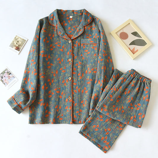 Yarn-dyed Double-layer Jacquard Feather Pajamas Suit Women