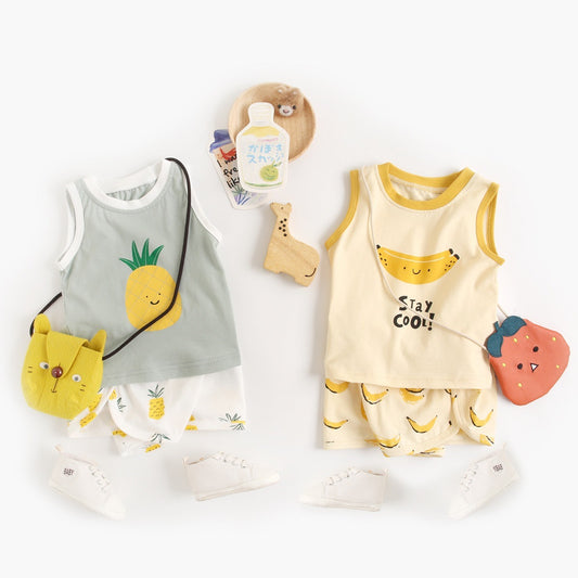 Cartoon Children's Clothes Boys And Girls Baby Cotton Vest Shorts Suit
