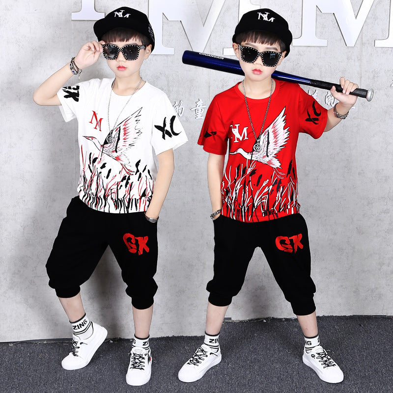 Fashion Print Children's Short Sleeve Pants Two Piece Set