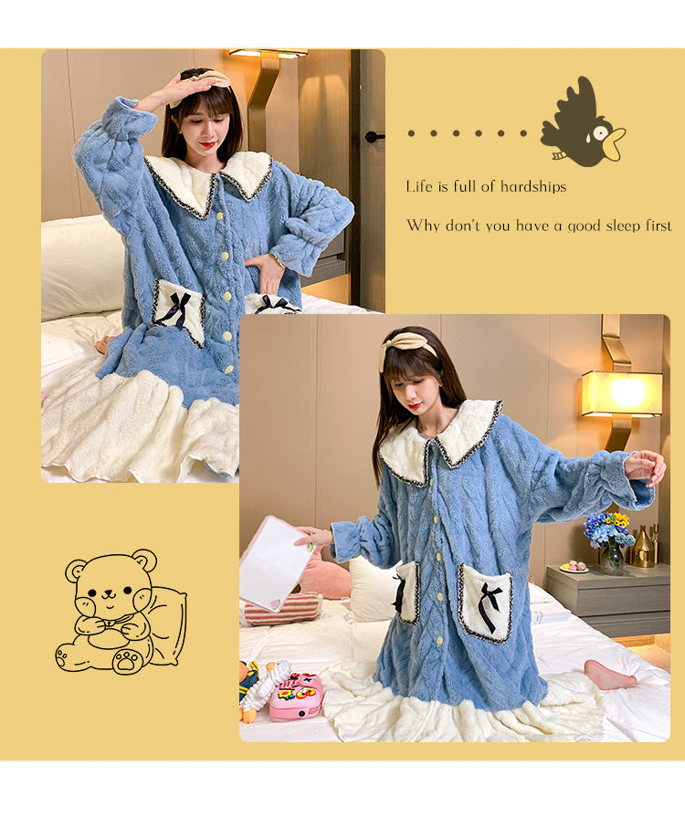 Pajamas Women Autumn And Winter Thickened Long-sleeved Flannel