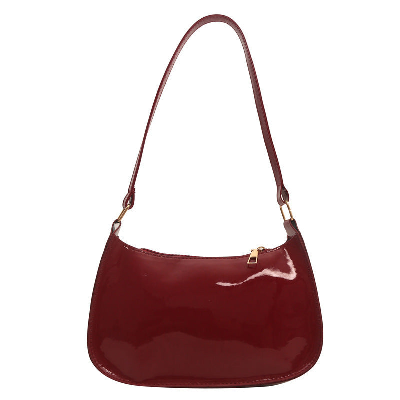 Underarm Bag Women's Portable Patent Leather Solid Color Glossy Crossbody Bag