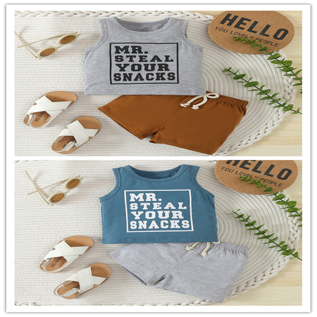 Children's Fashion Sleeveless Letter Vest Shorts Two-piece Set