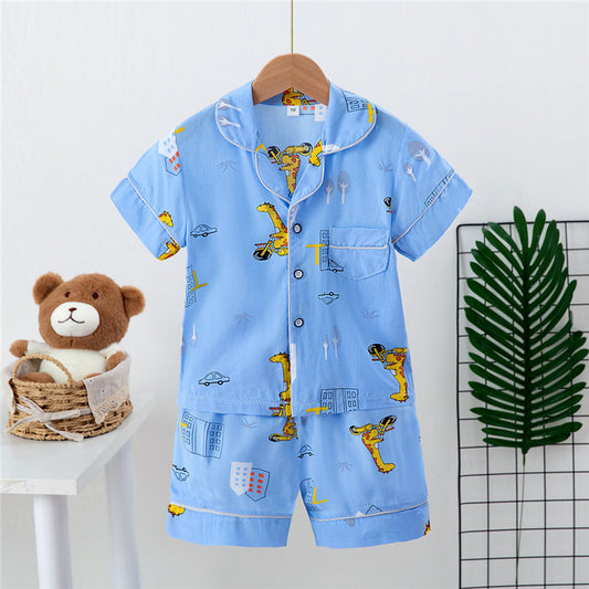 Boys And Girls Faux Silk Cardigan Pajamas Short Sleeve Set