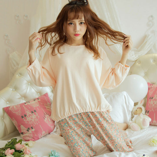 Autumn And Winter Milk Silk Korean Floral Long-sleeved Trousers Pajamas Suit For Women