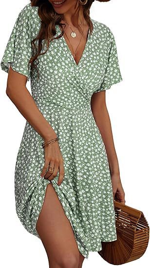 V-neck A Line Mid-length Dress Printing