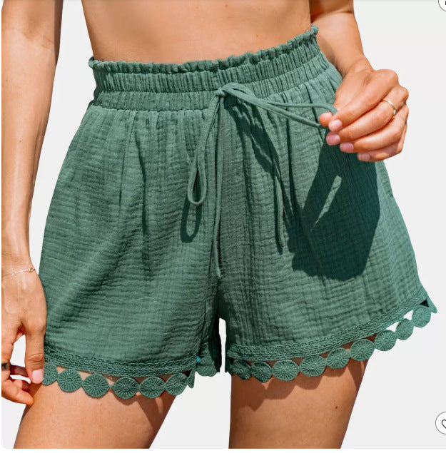 Women's Fashion Lace Beach Casual Loose Lace-up Shorts