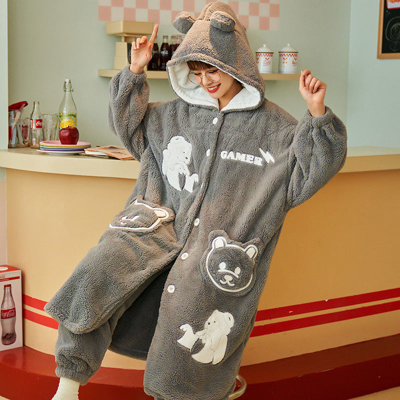 Lovers Coral Velvet Pajamas Women Sweet And Cute Thickening
