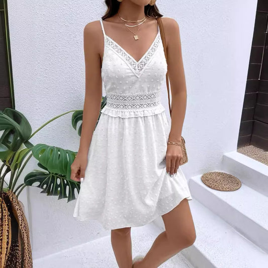 Dot Jacquard Water-soluble Lace Lace Patchwork Suspender Dress