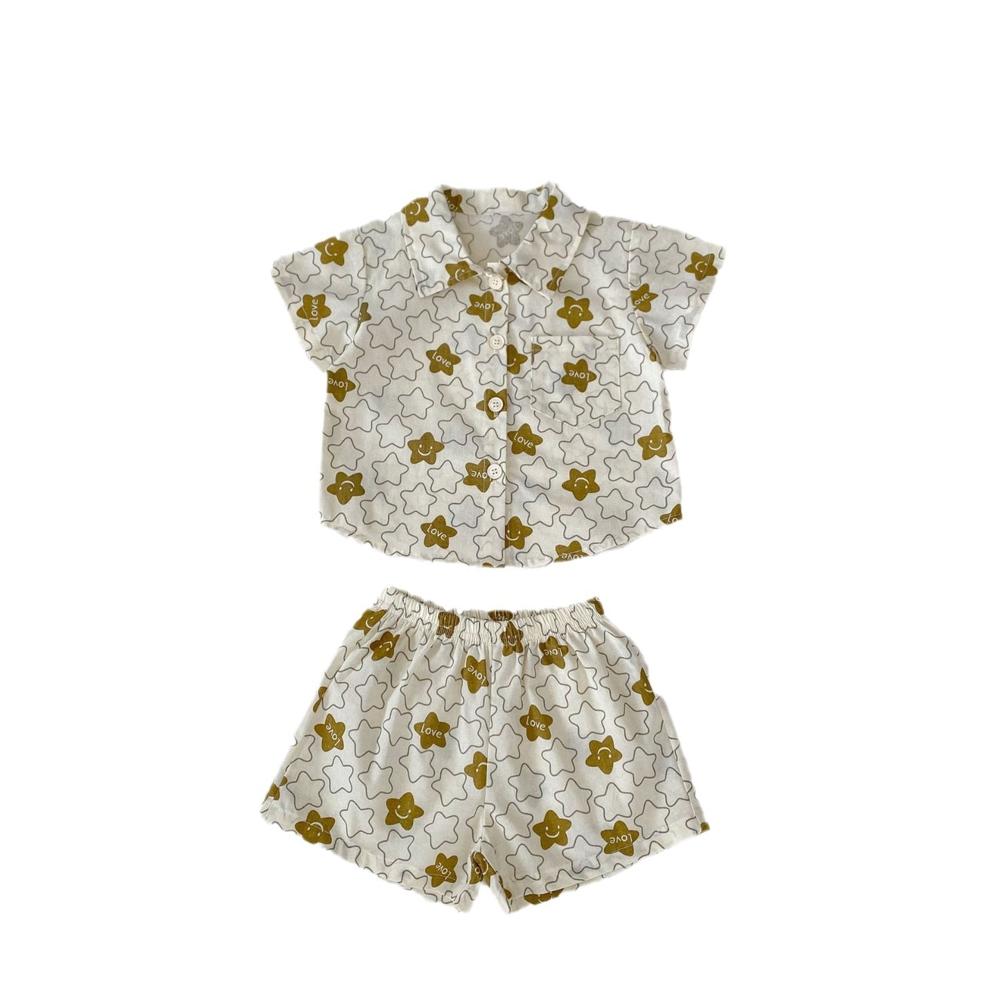Two-piece Set XINGX Kitten Printing Lapel Short Sleeve Shirt Shorts