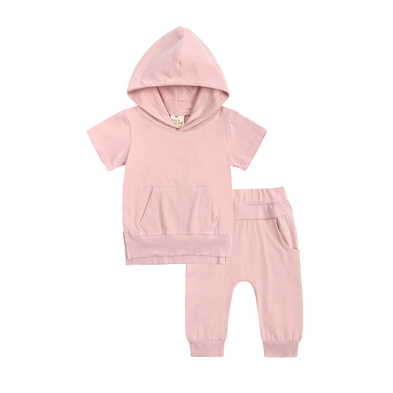 Boys And Girls Fashion Short-sleeved Hooded Tops Casual Pants Set
