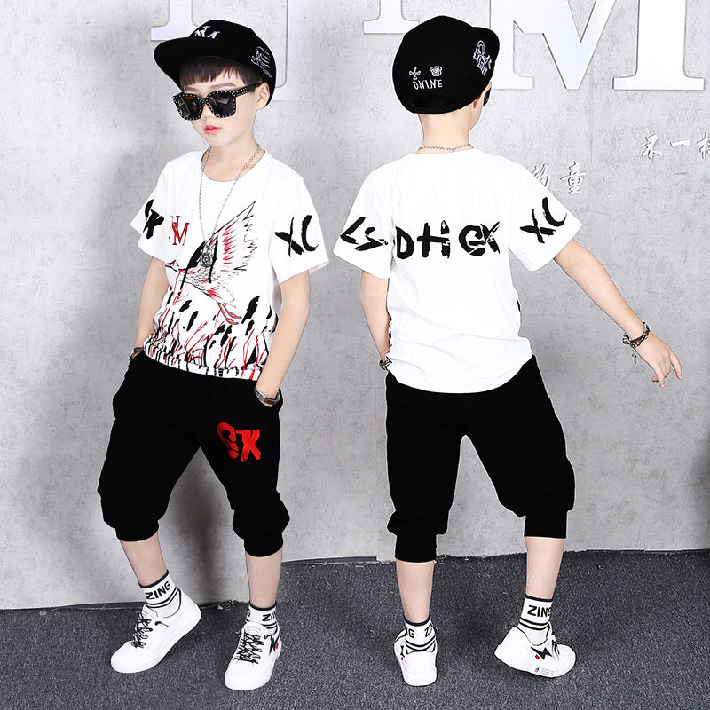 Fashion Print Children's Short Sleeve Pants Two Piece Set