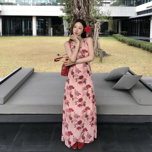 Temperament Ladies V-neck Slim Fit Vacation Style Dress