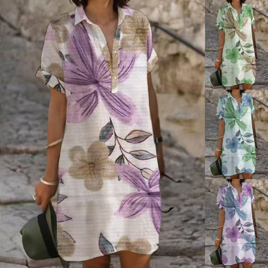 Women's Loose Fashion Printing Lapel Dress