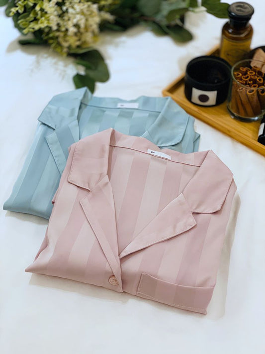 Pajamas About Temperament Striped Pattern Silk Fabric Short-sleeved Shorts Summer Ice Silk Home Service Suit Women
