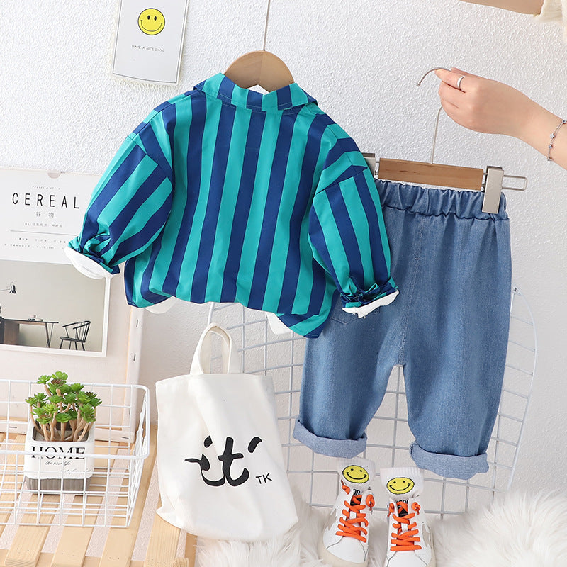 Children's Casual Long Sleeve Shirt Cardigan Jeans Suit
