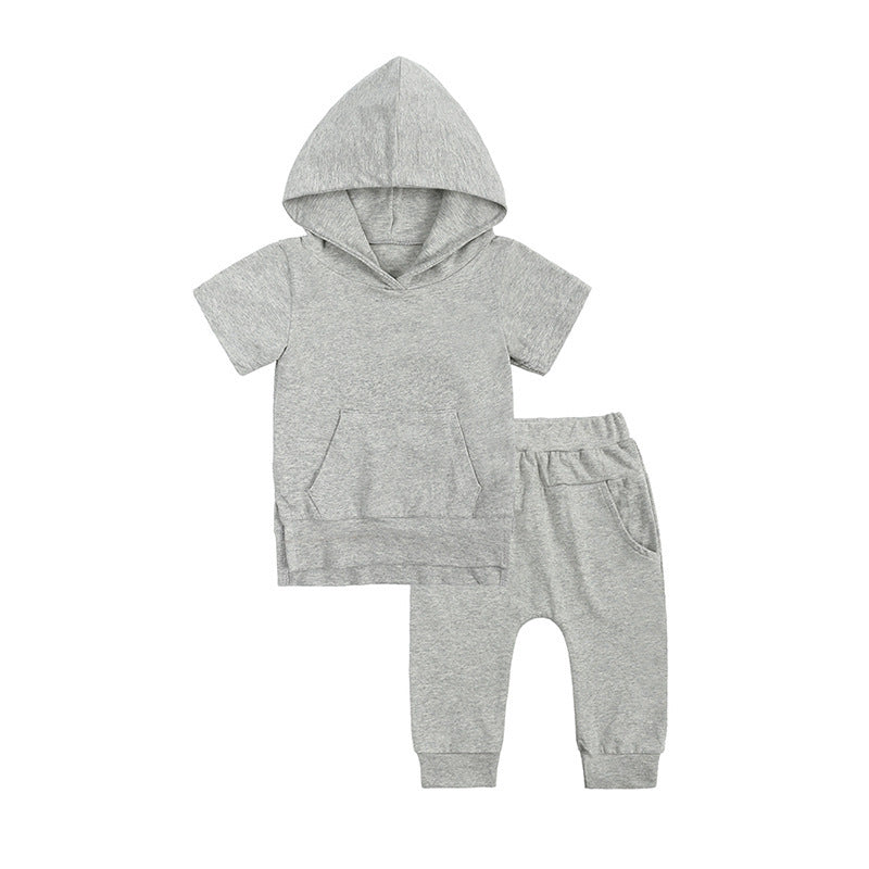 Boys And Girls Fashion Short-sleeved Hooded Tops Casual Pants Set