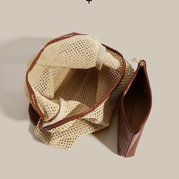 Retro Straw Woven Tote Bag Shoulder Large Capacity Beach Bag