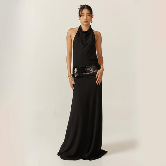 Elegant Sexy Hot Girl Sleeveless Halter Backless High Waist Dress