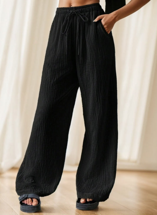 Women's Solid Color Simple Texture Wrinkled Loose Fit Pants For Daily Wear