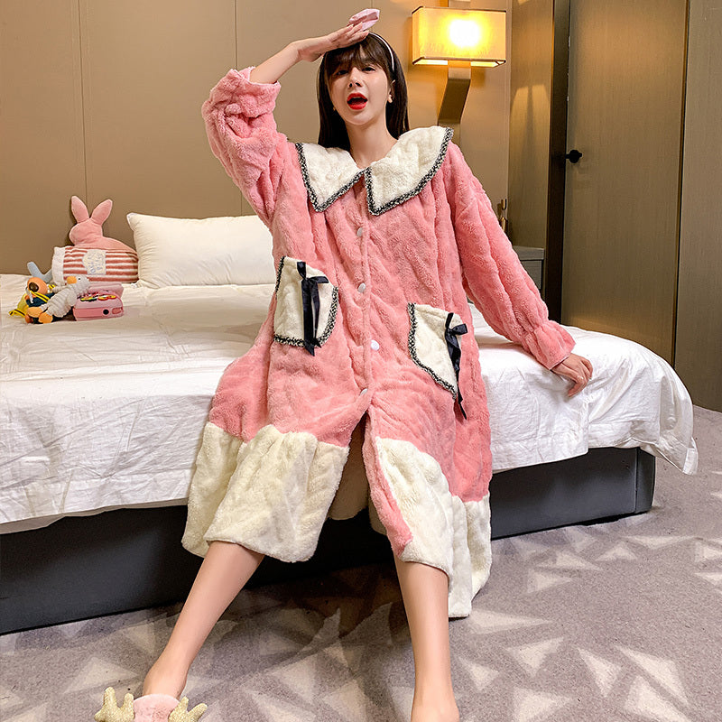 Pajamas Women Autumn And Winter Thickened Long-sleeved Flannel