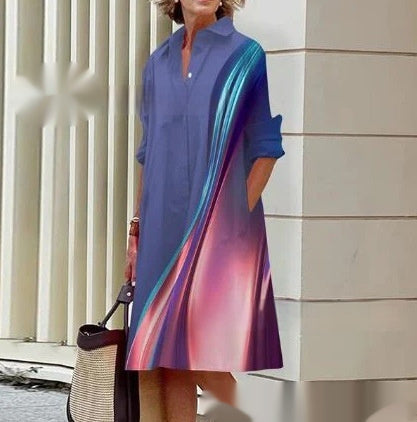 Colorful Blooming Summer Comfortable Shirt Dress
