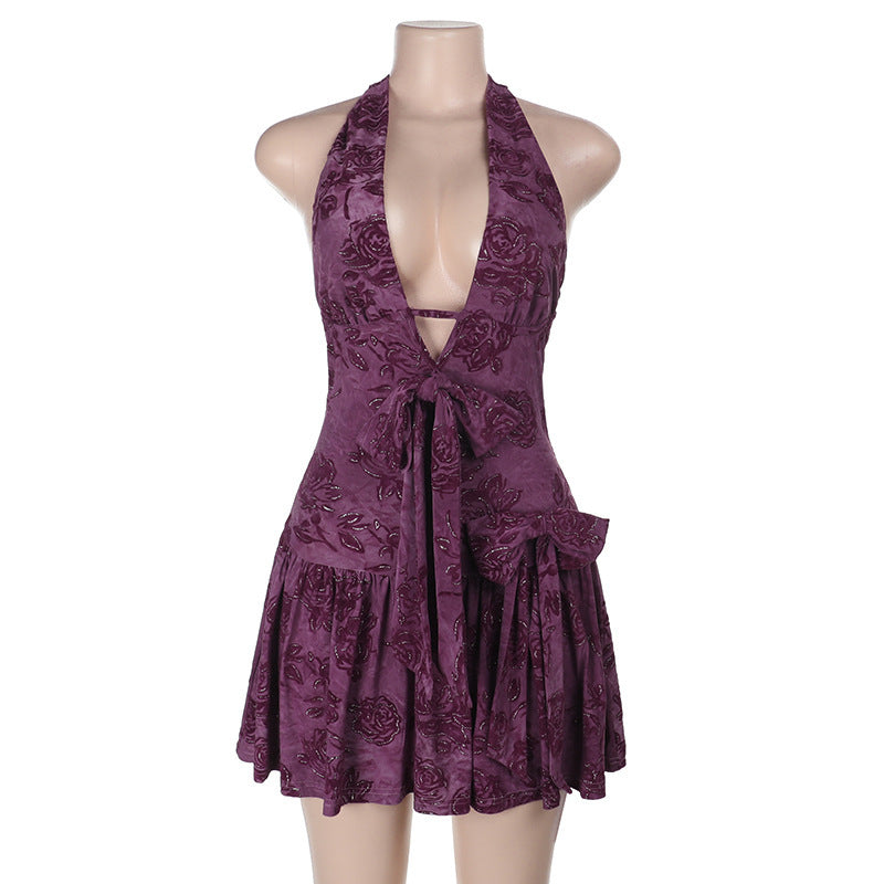 V-neck Printed Dress Halter