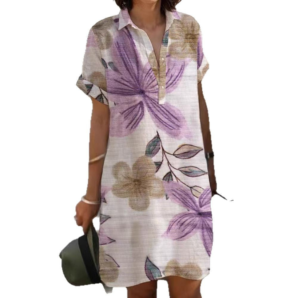 Women's Loose Fashion Printing Lapel Dress