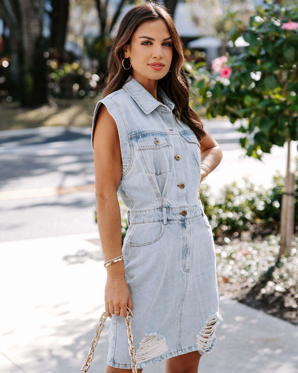 Denim Solid Color Midi Dress Cotton Temperament Commute Dress