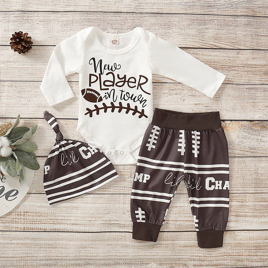 Women's English Print Romper Hat Set