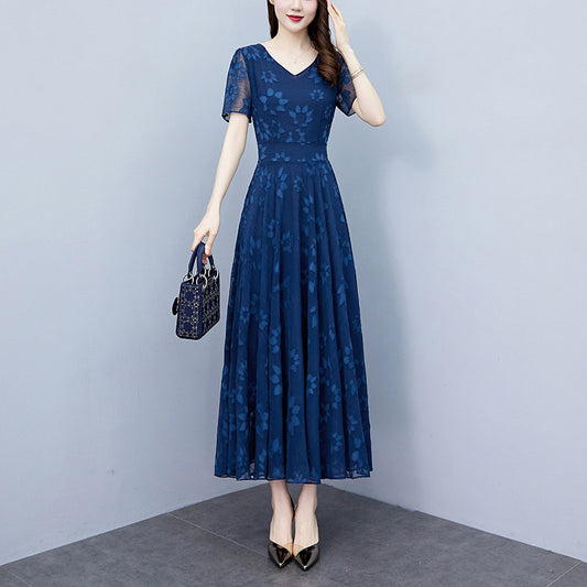 Plus Size Blouse For Middle-aged Women Waist-tight Temperament High-grade Sense V-neck Dress
