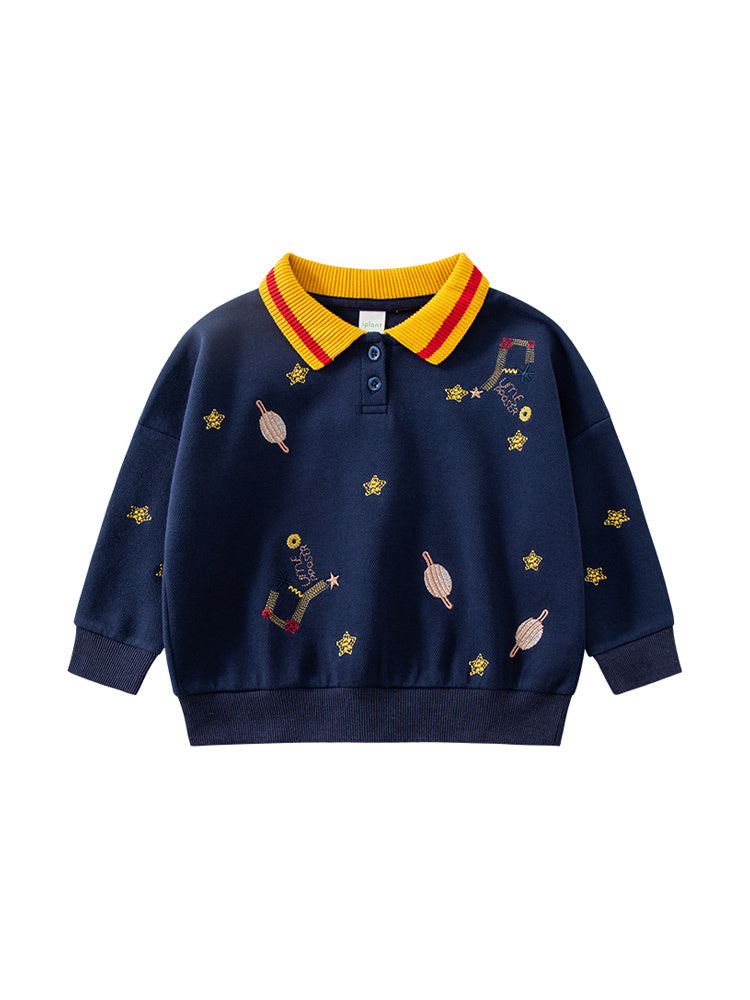 Planet embroidery children's sweater