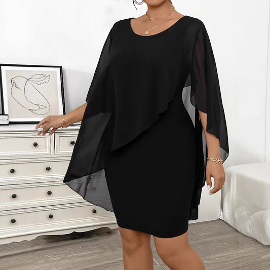 Chiffon Shawl Wrapped Hip Plus Size Dress