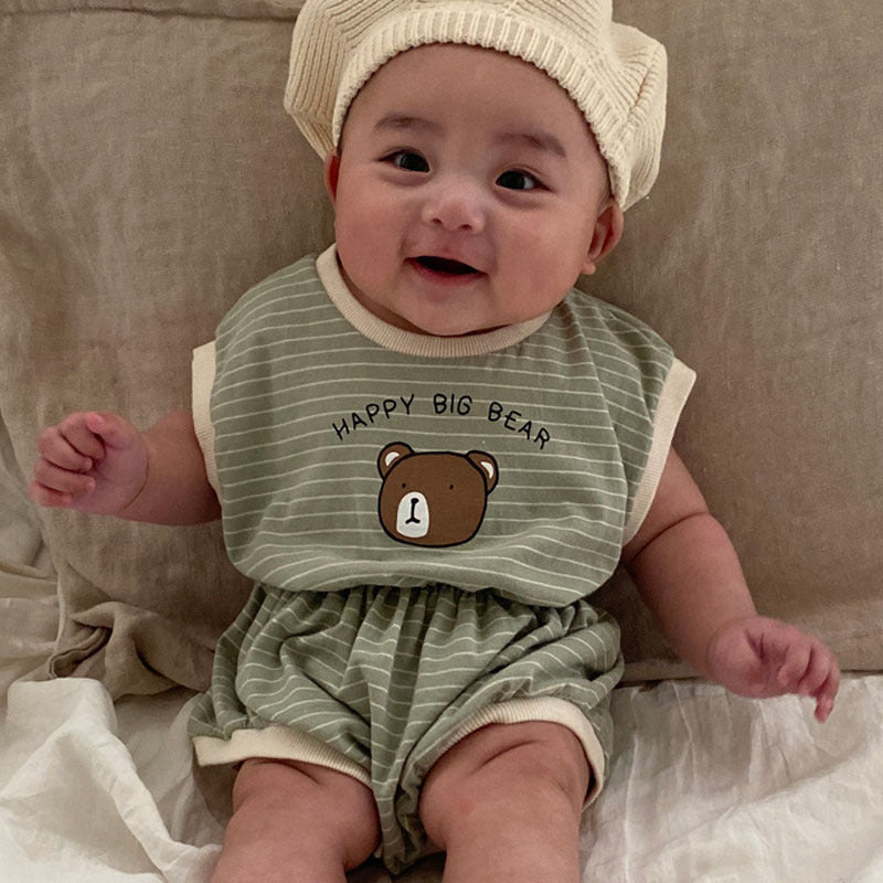 Baby Striped Bear Short Sleeve Bodysuit
